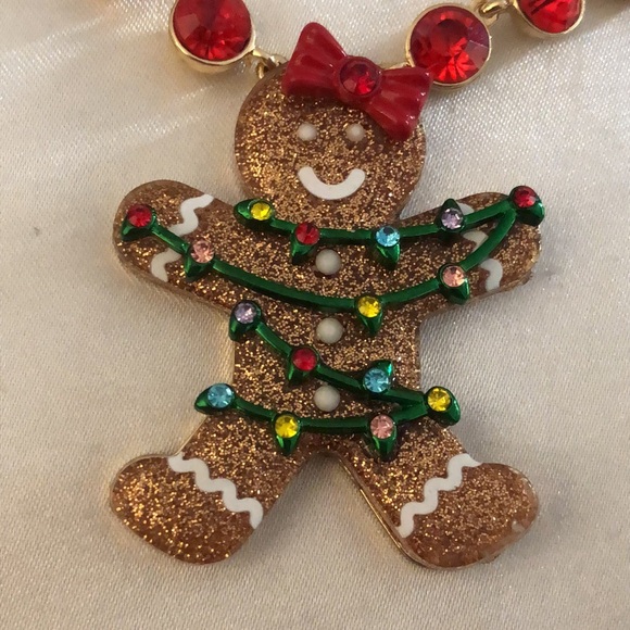 Betsey Johnson Jingle Bell Bling Gingerbread Tangled In Lights Pendant Necklace - Picture 7 of 12